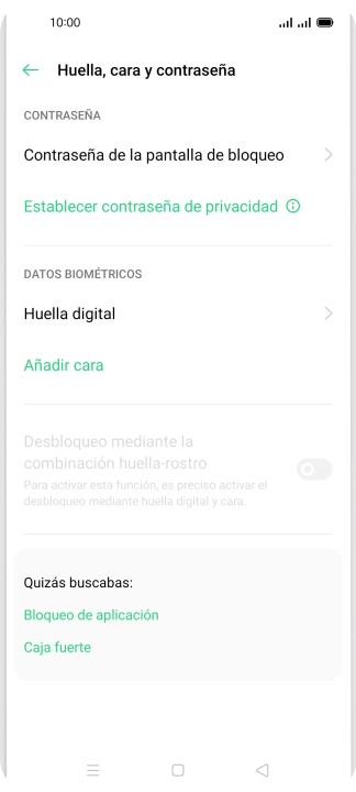 Pulsa Huella digital e introduce el código de seguridad extra que has creado anteriormente.