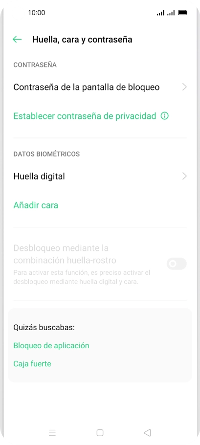 Pulsa Huella digital e introduce el código de seguridad extra que has creado anteriormente.