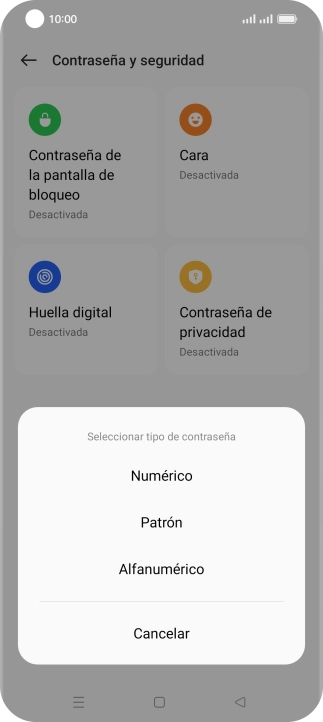 Pulsa el código de seguridad deseado y sigue las indicaciones de la pantalla para crear un código de seguridad del teléfono adicional.