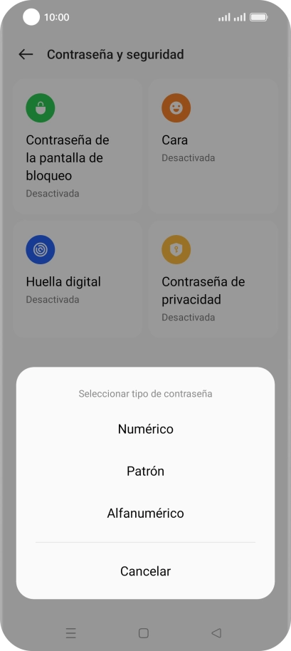 Pulsa el código de seguridad deseado y sigue las indicaciones de la pantalla para crear un código de seguridad del teléfono adicional.