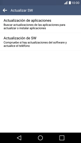 Pulsa Actualización de SW. Si hay una versión de software nueva disponible, aparecerá ahora en la pantalla. Sigue las indicaciones de la pantalla para actualizar el software del teléfono.