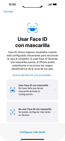 Pulsa Configurar más tarde. Si no has añadido anteriormente un código de seguridad, tendrás que introducir un código de libre elección dos veces consecutivas.