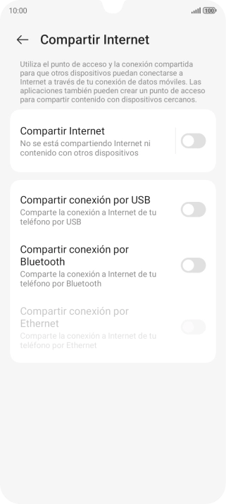 Pulsa Compartir Internet.