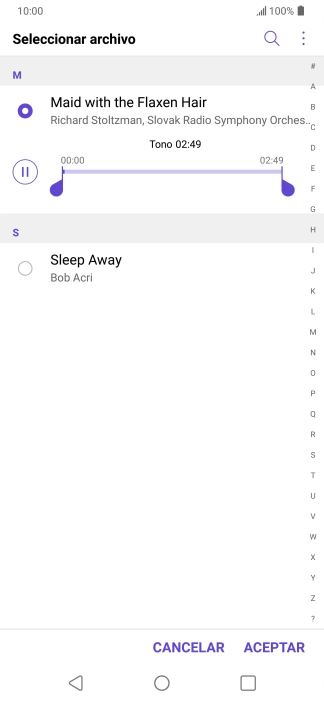 Al encontrar un timbre de llamada de tu gusto, pulsa ACEPTAR.
