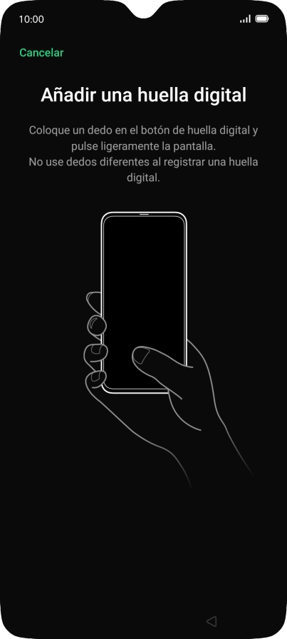 Sigue las indicaciones de la pantalla para crear una huella digital como código de seguridad.