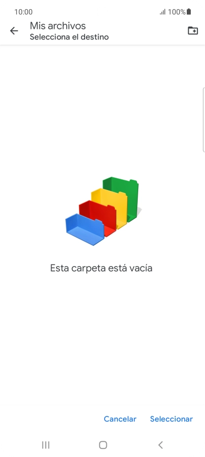 Si deseas crear una nueva carpeta, pulsa el icono de nueva carpeta y sigue las indicaciones de la pantalla para crearla.
