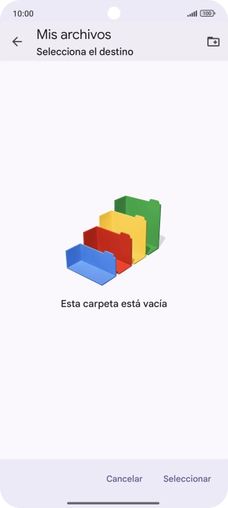 Si deseas crear una nueva carpeta, pulsa el icono de nueva carpeta y sigue las indicaciones de la pantalla para crearla.