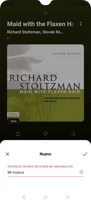Introduce el nombre de la lista de reproducción y pulsa el icono de aceptar.