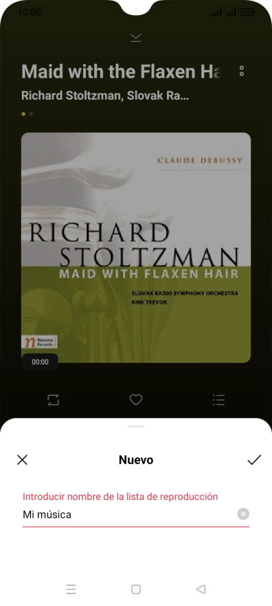 Introduce el nombre de la lista de reproducción y pulsa el icono de aceptar.