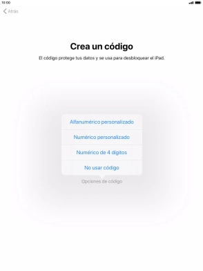 Sigue las indicaciones de la pantalla para activar el uso del código de seguridad o pulsa No usar código.