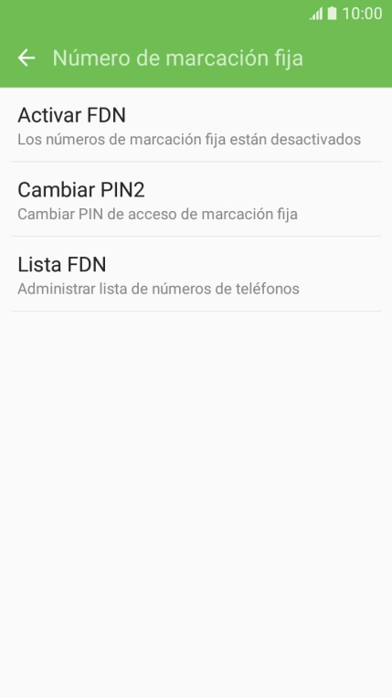 Pulsa Activar FDN para activar la marcación fija.