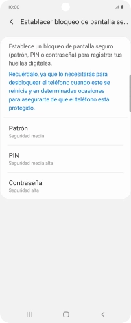 Pulsa el código de seguridad deseado y sigue las indicaciones de la pantalla para crear un código de seguridad del teléfono adicional.