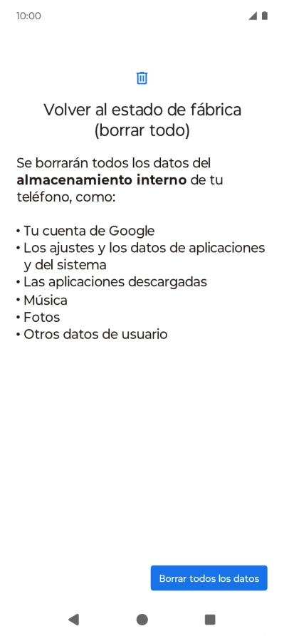 Pulsa Borrar todos los datos.