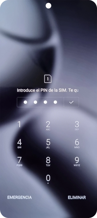 Si es necesario desbloquear la tarjeta SIM, introduce el código PIN y pulsa el icono de aceptar.