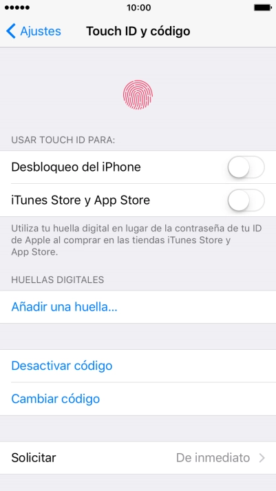 Pulsa Desactivar código e introduce el código de seguridad.