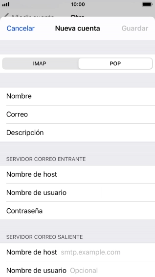 Pulsa Nombre de host e introduce smtp.vodafone.es.