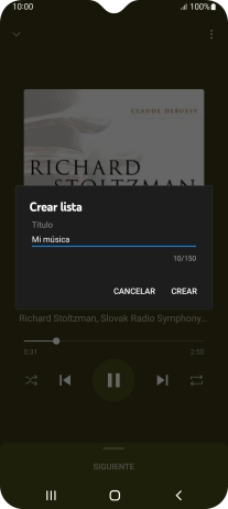 Introduce el nombre deseado de la lista de reproducción y pulsa CREAR.
