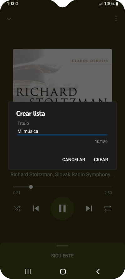 Introduce el nombre deseado de la lista de reproducción y pulsa CREAR.