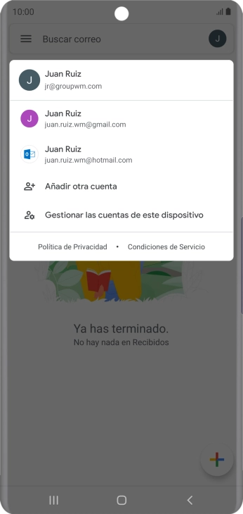 Pulsa la cuenta de correo electrónico deseada.