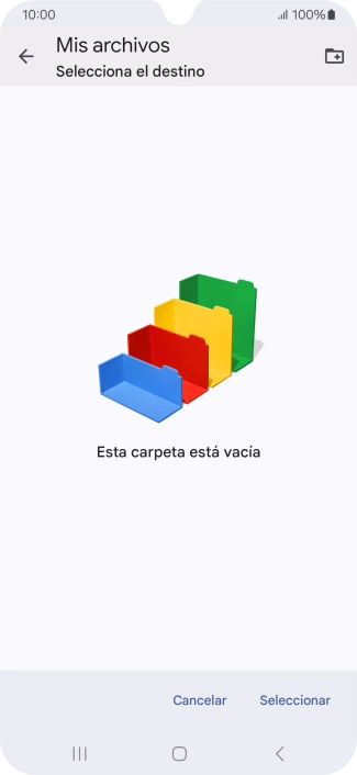 Si deseas crear una nueva carpeta, pulsa el icono de nueva carpeta y sigue las indicaciones de la pantalla para crearla.