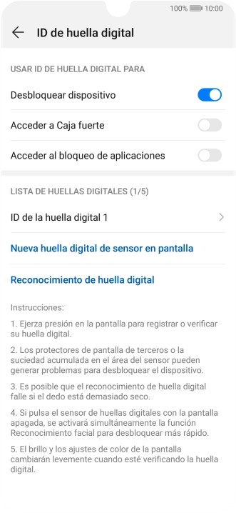 Pulsa el indicador junto a los ajustes deseados para activarlos o desactivarlos.