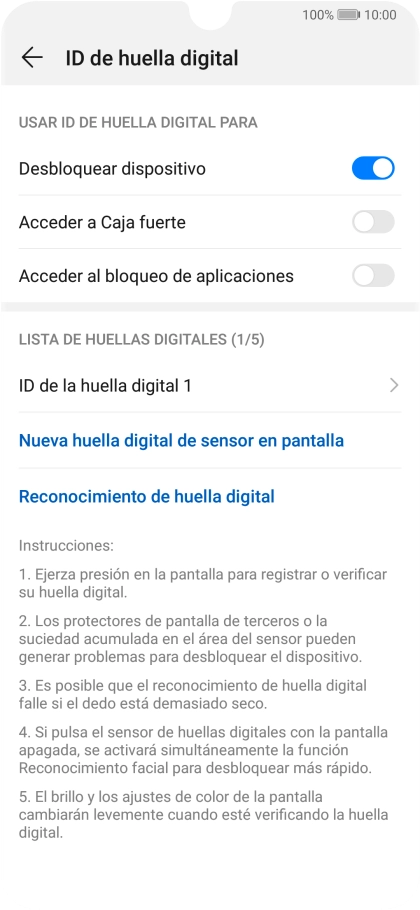 Pulsa el indicador junto a los ajustes deseados para activarlos o desactivarlos.