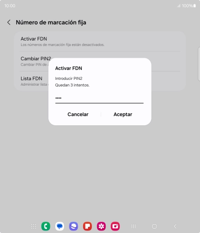 Introduce el código PIN2 y pulsa Aceptar.