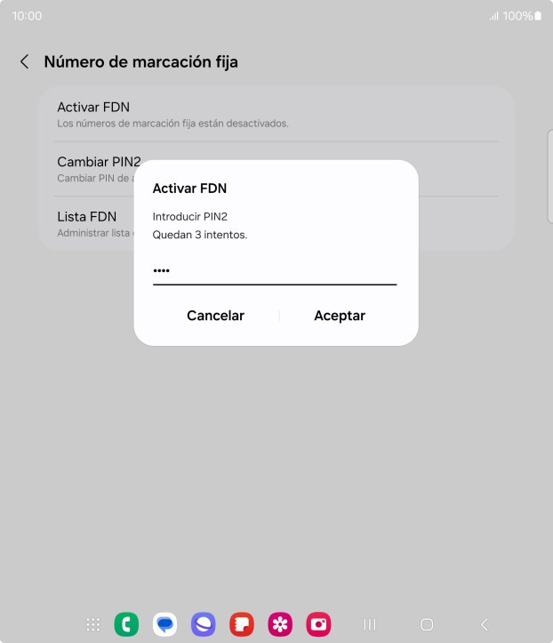 Introduce el código PIN2 y pulsa Aceptar.