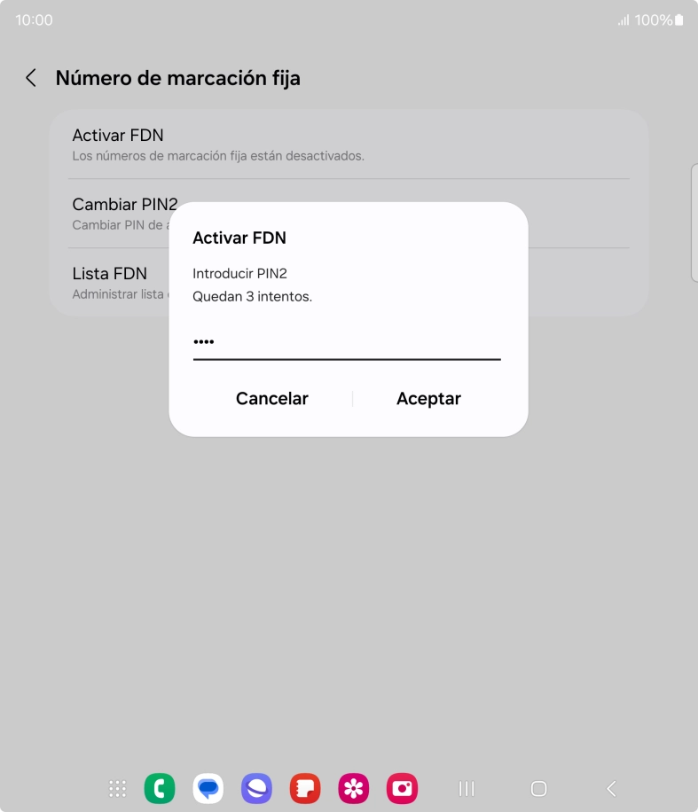 Introduce el código PIN2 y pulsa Aceptar.