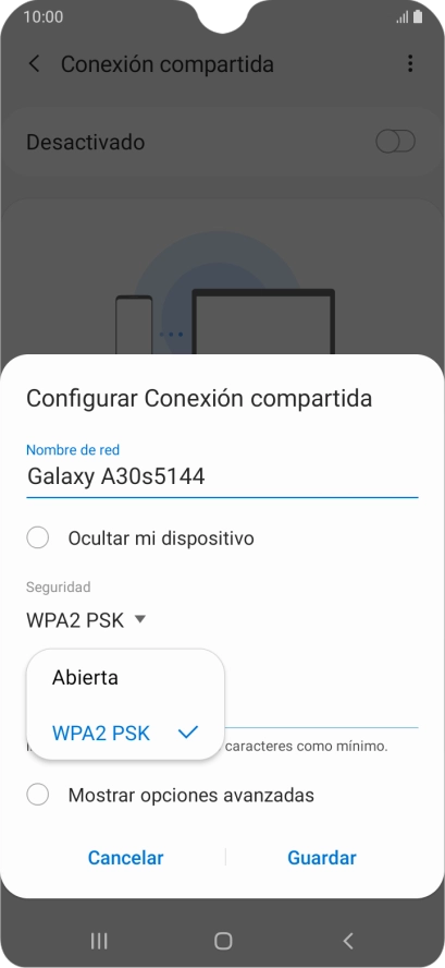 Pulsa WPA2 PSK para proteger la conexión wifi con una contraseña.
