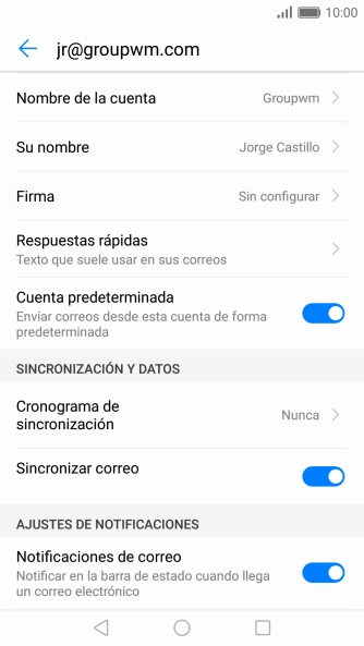 Pulsa Nombre de la cuenta e introduce el nombre de la cuenta de correo electrónico.