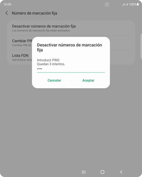 Introduce el código PIN2 y pulsa Aceptar.