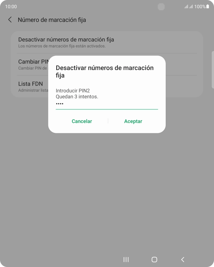 Introduce el código PIN2 y pulsa Aceptar.