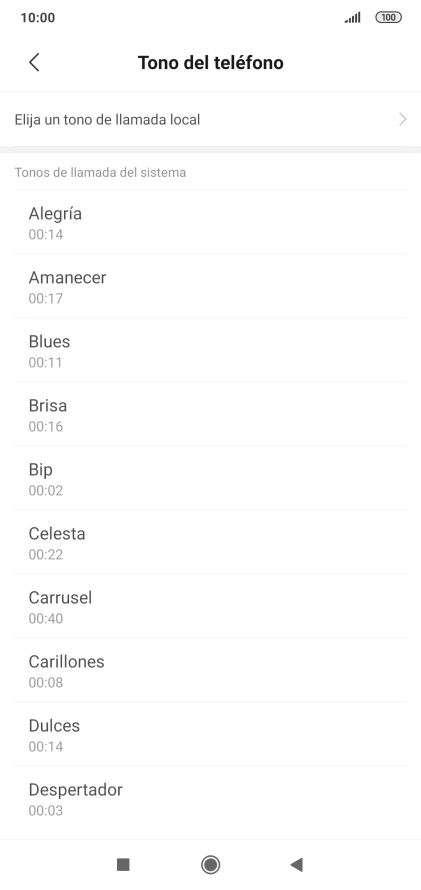 Pulsa Elija un tono de llamada local.