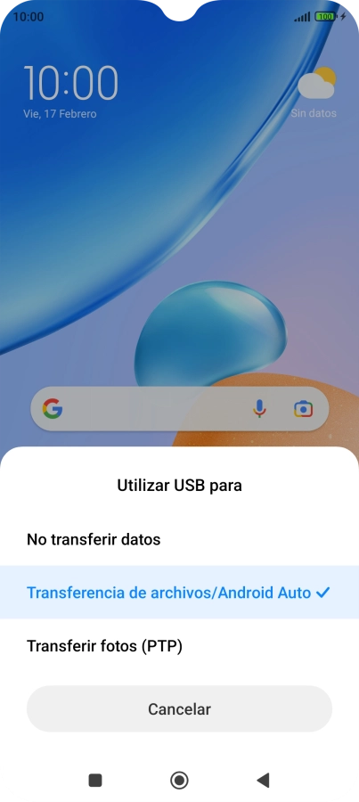 Pulsa Transferencia de archivos/Android Auto.