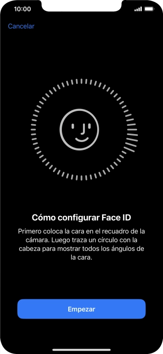 Pulsa Empezar y sigue las indicaciones de la pantalla para crear un código de seguridad con la función de reconocimiento facial (Face ID).