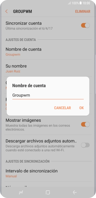 Introduce el nombre deseado de la cuenta de correo electrónico y pulsa OK.