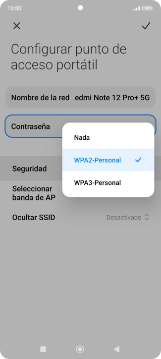 Pulsa WPA3-Personal para proteger la conexión wifi con una contraseña.