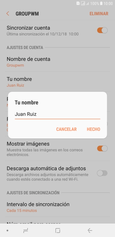 Introduce el nombre deseado y pulsa HECHO.