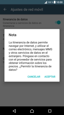 Si el roaming de datos está activado, pulsa ACEPTAR.