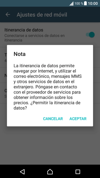 Si el roaming de datos está activado, pulsa ACEPTAR.