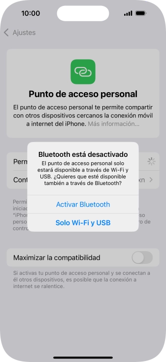 Si la función de wifi está activada, pulsa Solo Wi-Fi y USB.