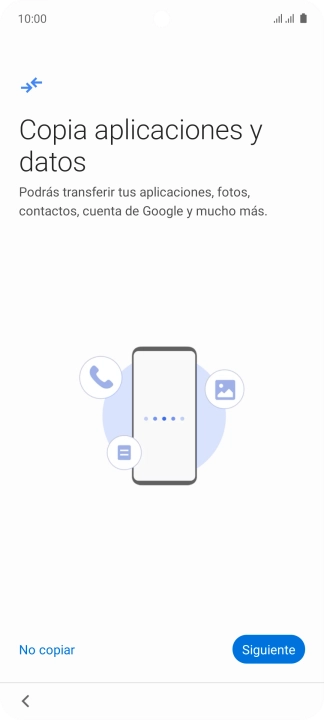 Puedes transferir el contenido de otro teléfono cuando activas tu teléfono por primera vez y cuando lo has restablecido. Cuando aparezca en la pantalla del teléfono esta imagen, ya está listo para la transmisión del contenido del otro teléfono.