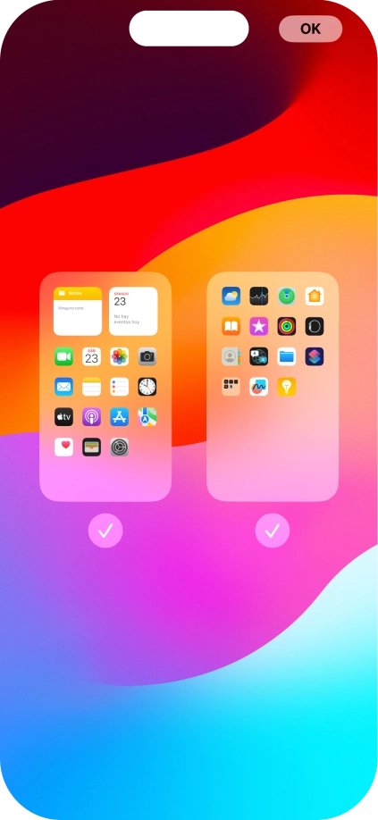 Pulsa en los campos bajo las páginas deseadas de la pantalla de inicio para activar o desactivar la visualización de páginas.