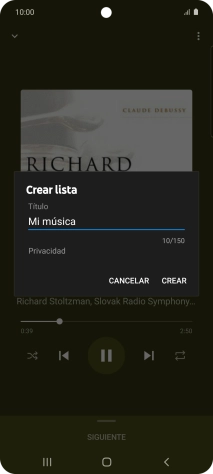Introduce el nombre deseado de la lista de reproducción y pulsa CREAR.