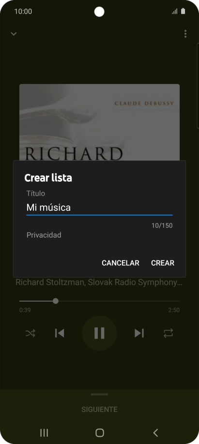 Introduce el nombre deseado de la lista de reproducción y pulsa CREAR.