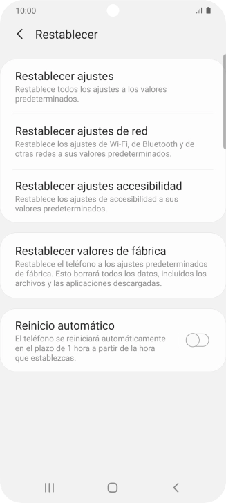 Pulsa Restablecer valores de fábrica.