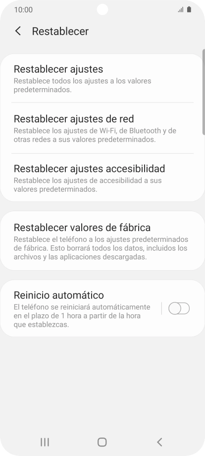 Pulsa Restablecer valores de fábrica.