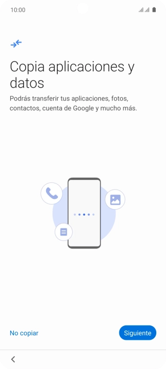 Puedes transferir el contenido de otro teléfono cuando activas tu teléfono por primera vez y cuando lo has restablecido. Cuando aparezca en la pantalla del teléfono esta imagen, ya está listo para la transmisión del contenido del otro teléfono.