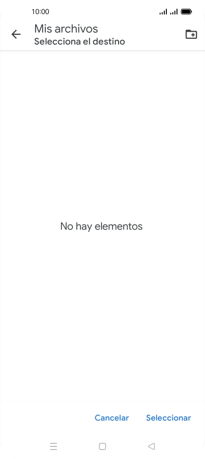 Si deseas crear una nueva carpeta, pulsa el icono de nueva carpeta y sigue las indicaciones de la pantalla para crearla.